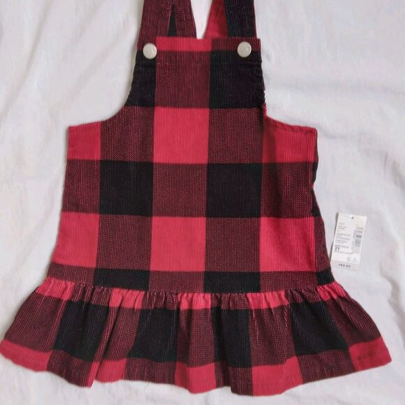 The Childrens Place Dress Jumper Buffalo Plaid Red Black Sleeveless Girls 2T - Picture 3 of 8
